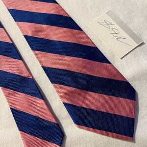 J. Crew	Blue Pink Stripes Woven Repp	100% Silk	Tie Made in Italy